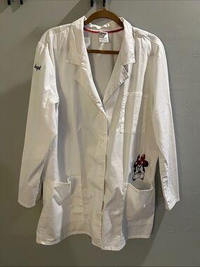 Women’s White Disney Minnie Mouse-Embroidered Lab Coat Jacket XL for PAs